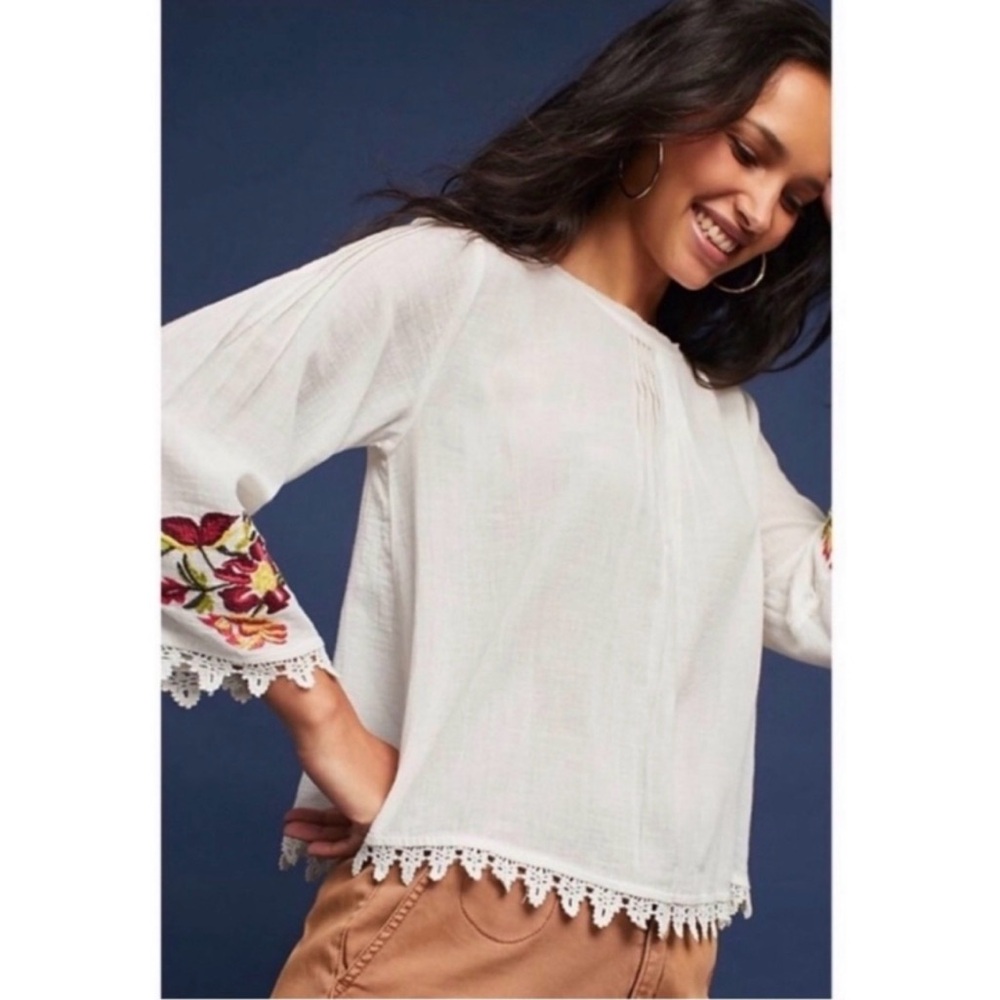 Velvet Graham & Spencer Cream Floral Embroidered Jeslyn Blouse - Picture 2 of 11